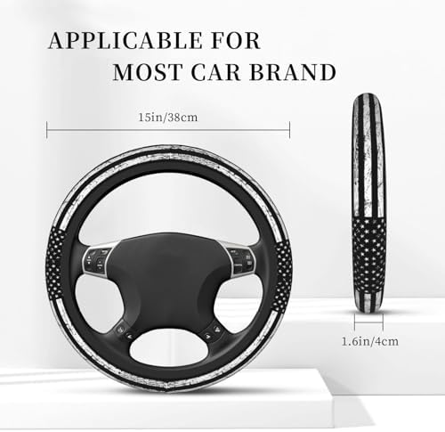 KARREAL Black White American Flag Elastic Steering Wheel Cover - Image 4