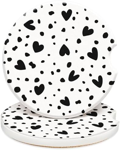 Swooflia Cute Girly Ceramic Car Coasters Black Heart Cup Holder Coasters by Swooflia