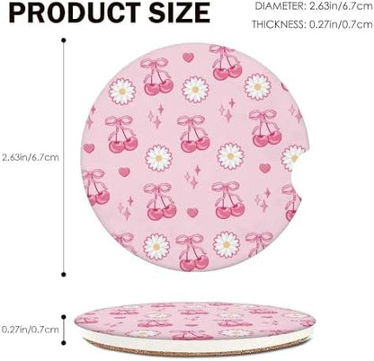 Pink Bow Cherry Car Coasters Set of 2 - Image 2