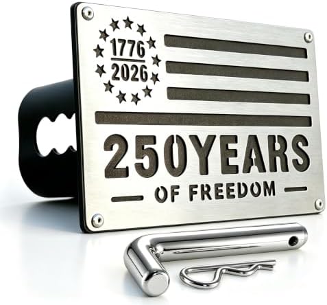 Steel Hitch Cover, Riveted Stainless Steel Flag, Car Wash Safe by TrkWyze
