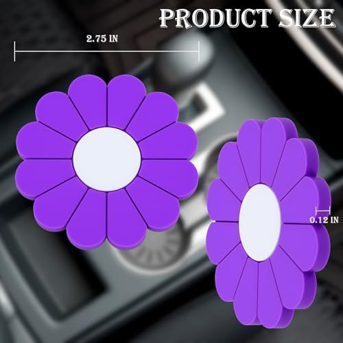4-Pack Car Cup Holder Coaster Inserts, Daisy Shape, 2.75 Inch Non-Slip Silicone - Image 2