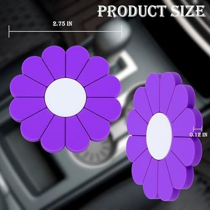 4-Pack Car Cup Holder Coaster Inserts, Daisy Shape, 2.75 Inch Non-Slip Silicone - Image 2