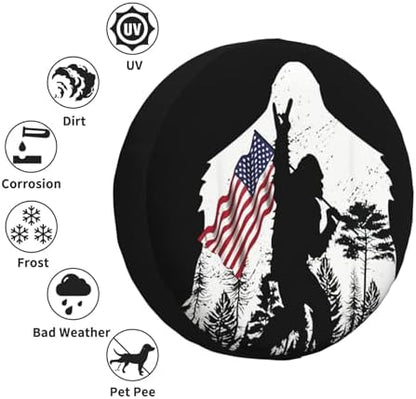 Spare Tire Cover with Camping Bigfoot American Flag Pattern 16inch - Image 3