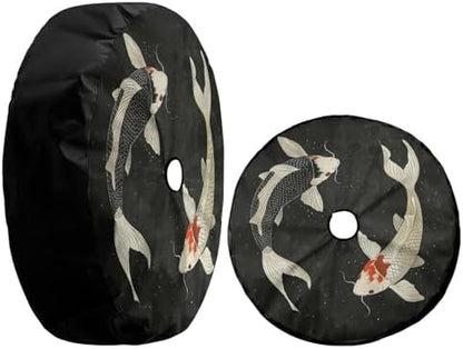 Delerain Spare Tire Cover with Backup Camera Hole Two Koi Fish Wheel Covers - Image 3