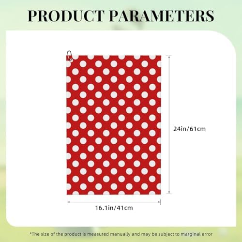 White Polka Dot Bright Red Print Golf Towel 16 x 24 inches, Microfiber Golf - Image 5