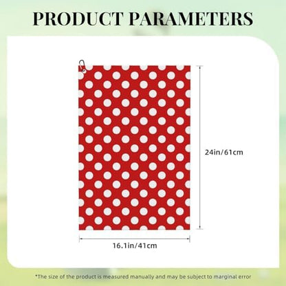 White Polka Dot Bright Red Print Golf Towel 16 x 24 inches, Microfiber Golf - Image 5