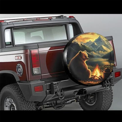 Bear Campfire Moutain Universal Spare Tire Cover, 17 Inch, Cute Waterproof - Image 3