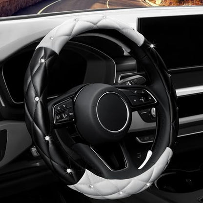 YOGURTCK Cute Diamond Soft Leather Anti-Slip Steering Wheel Cover - Image 2