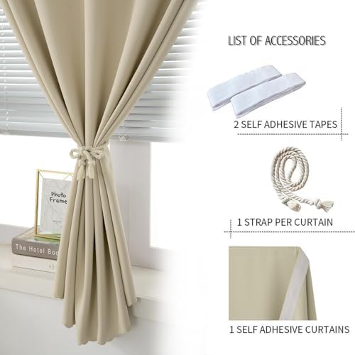 Room Darkening Curtains with Adhesive Backing Tool Free Hanging Window Drapes - Image 2