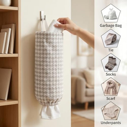 Plastic Bag Holder, Wall Mount Grocery Bag Dispenser, Yarn-dyed Houndstooth - Image 4