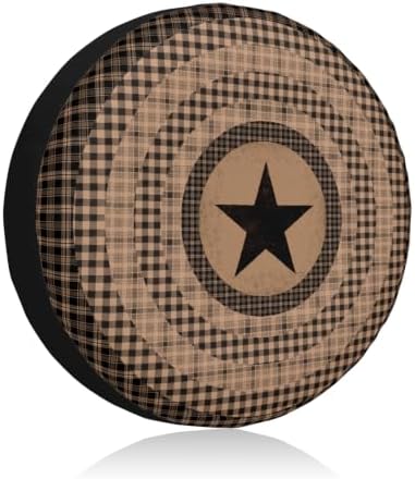 Western Texas Star Spare Tire Cover Brown Black Plaid Decorative Wheel by Unknown