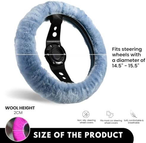 Andalus Brands Luxury Fluffy Car Steering Wheel Covers – Genuine Merino - Image 3