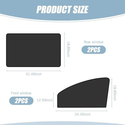 Tesnaao 4 PCS Car Side Window Sun Shade Replacement, 33CM x 48CM x 62CM Front - Image 2