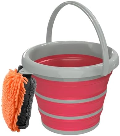 Collapsible Wash Bucket with Microfiber Mitt, 10L Portable Collapsiblle Bucket by goldfox