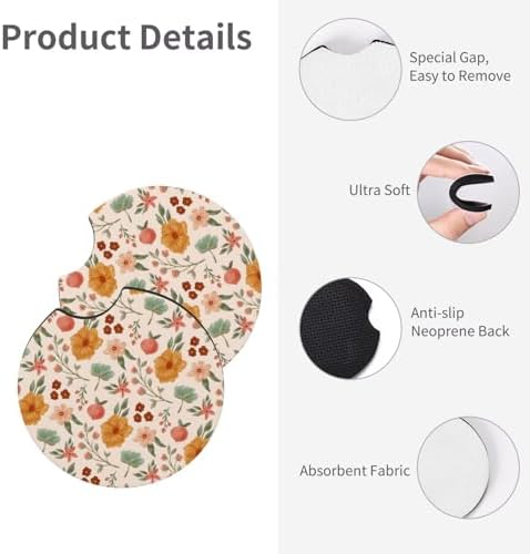 Retro Floral Steering Wheel Cover Set + 2 Flower car Coasters, 15 Inch - Image 5