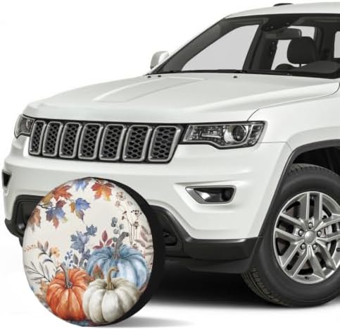 Fall Blue Orange Pumpkin Spare Tire Cover Maple Leaves Autumn Decoration Wheel - Image 3