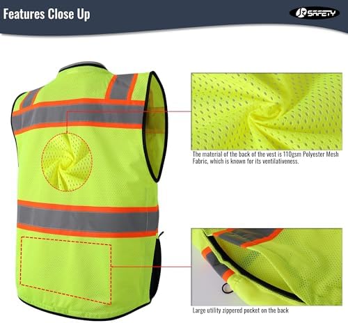 JKSafety Hi-Vis Unisex Surveyor Safety Vest Heavy Duty PPE Inner Pockets - Image 5