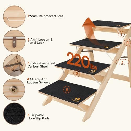 Luciphia Wooden 2-in-1 Dog Stairs, 3-Step Foldable Anti-Slip Pet Steps - Image 5
