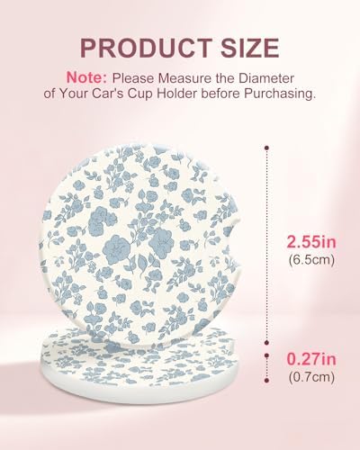 Swooflia Floral Absorbent Ceramic Car Coasters Set of 2, Cute Botanical - Image 2