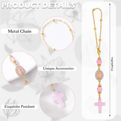 Pink Cross Crystal Rearview Mirror Charm Hanging Ornament Car - Image 5