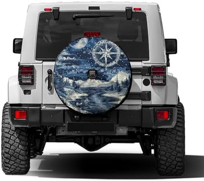 Delerain Spare Tire Cover with Backup Camera Hole Retro Sea Sky Compass Wheel by Delerain