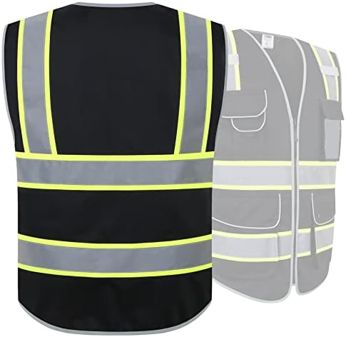JKSafety Safety Vest for Men Women Reflective Hi Vis JK901 Black M - Image 2