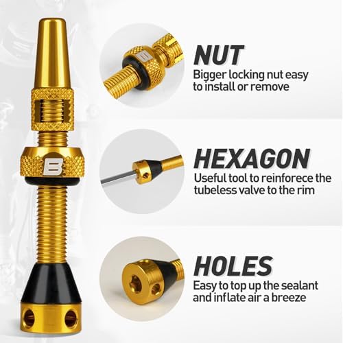 BWSHLF Tubeless Presta Valve Stem 40/44/55/60/65/80/100 mm, Super Light Alloy - Image 2