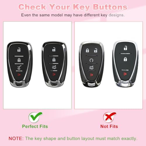 PIFOOG Key Fob Cover for Chevy 4 Buttons Pink Car Keys Shell Case Bling - Image 2