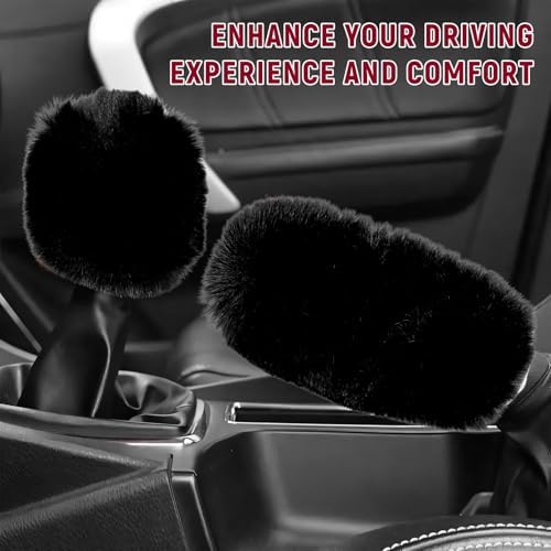 2PCS Fluffy Car Gear Shift Knob Cover & Handbrake Cover, Furry Auto Hand Brake - Image 4