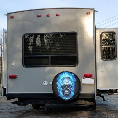 Delerain Spare Tire Cover Skull Head Blue Fire Wheel Covers Sun Protection - Image 6