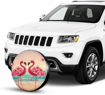 Spare Tire Cover，2 Flamingos On The Beach Camper Spare Tire Cover Waterproof - Image 4