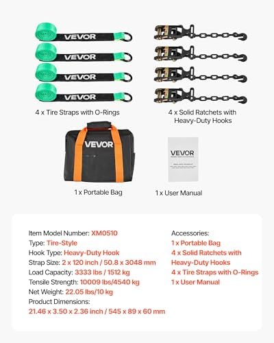 VEVOR Wheel Chock Tie-Down Kit, Tire-Style Tow Dolly Strap, Car Kit - Image 7