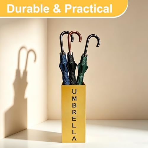 Gold Metal Umbrella Holder, Square Freestanding Umbrella Rack - Image 6