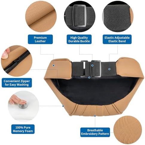 Car Neck Pillow Seat Headrest Memory Foam Palomino Brown, 2 Packs - Image 2