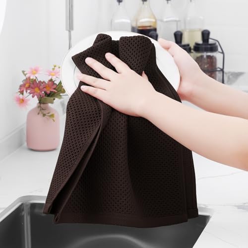 Homaxy 100% Cotton Waffle Weave Kitchen Dish Towels 8-Pack, Dark Brown - Image 4