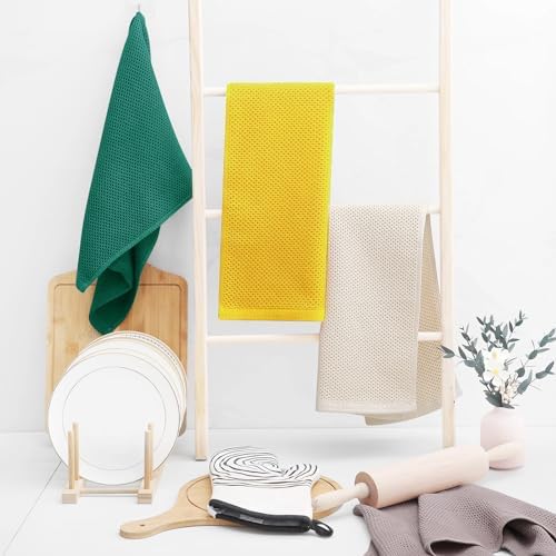 Homaxy 100% Cotton Waffle Weave Kitchen Dish Towels 4-Pack, Dark Green - Image 6