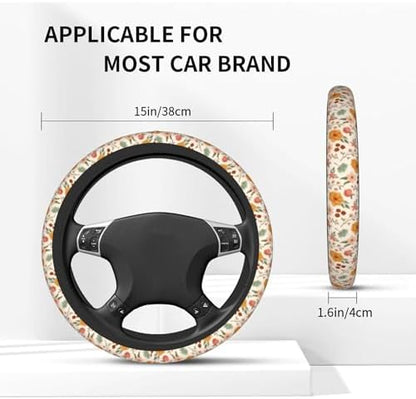 Retro Floral Steering Wheel Cover Set + 2 Flower car Coasters, 15 Inch - Image 2