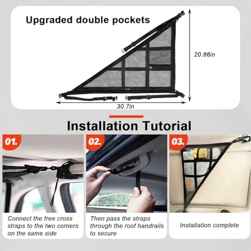 Car Ceiling Cargo Net Pocket, Double-Layer Mesh Strengthen Load Bearing Vehicle - Image 2
