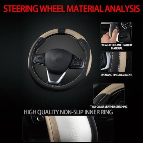 BESULEN 15 Inch Steering Wheel Cover Soft Leather Protector Black/Beige - Image 4