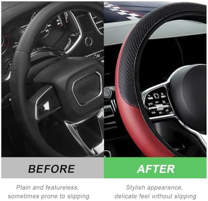 DXNQ Car Steering Wheel Cover, 15 Inch Carbon Fiber Leather Stitching Color - Image 4