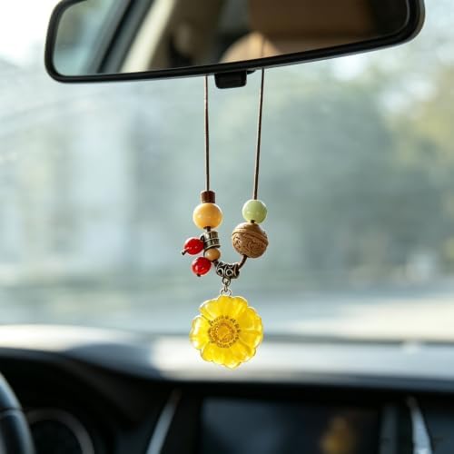 Daisy Car Rear View Mirror Hanging Ornament, Boho Floral Car Charm by Unknown