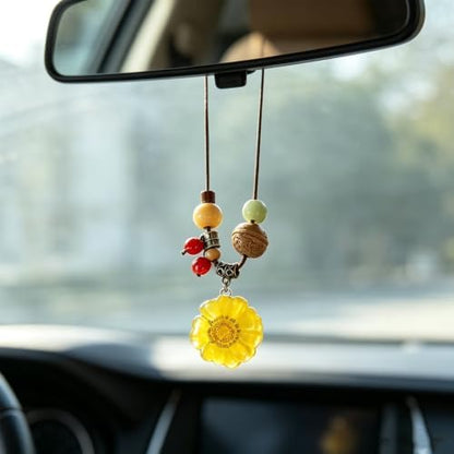Daisy Car Rear View Mirror Hanging Ornament, Boho Floral Car Charm by Unknown
