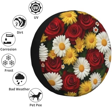 Red Roses Yellow Whitechrysanthemums Spare Tire Cover Wheel Protectors - Image 5