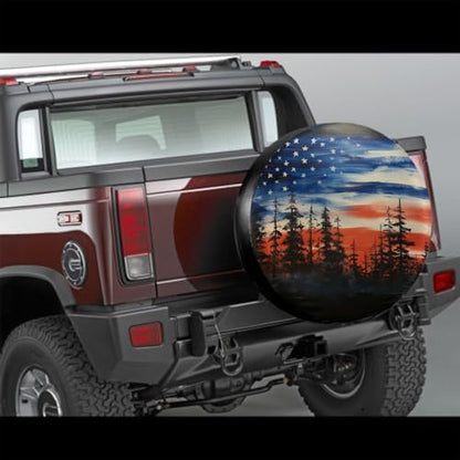 Spare Tire Cover American Flag Waterproof Dust-Proof Universal 14 Inch Wheel - Image 2