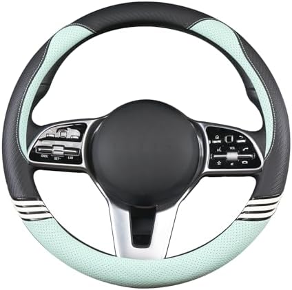 Small 14 inch Cute Leather Steering Wheel Cover Black and Green - Image 4