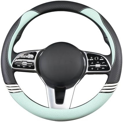 Small 14 inch Cute Leather Steering Wheel Cover Black and Green - Image 4