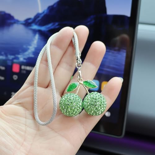 Bling Cherry Car Hanging Ornament, Cute Crystal Rear View Mirror Pendant - Image 2