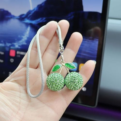 Bling Cherry Car Hanging Ornament, Cute Crystal Rear View Mirror Pendant - Image 2