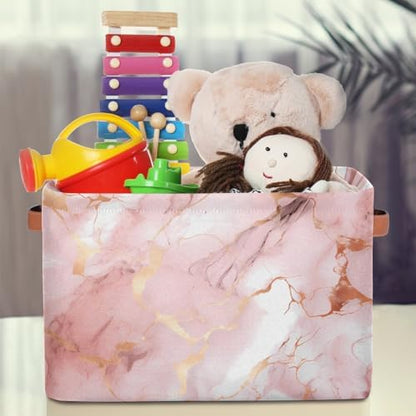 AUUXVA Storage Basket Rose Gold Marble Texture Storage Cube Box Durable Canvas - Image 3