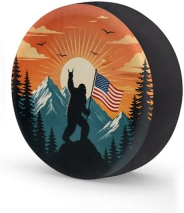 Bigfoot American Flag Spare Tire Cover Wheel Covers Protectors Waterproof by cfpolar